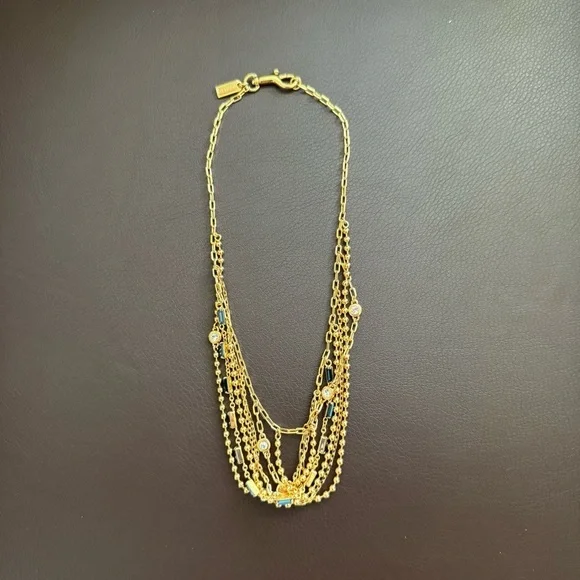 New Coach Elegant Gold Multi-Layer Chain Necklace with Gem Accents - Picture 2 of 7